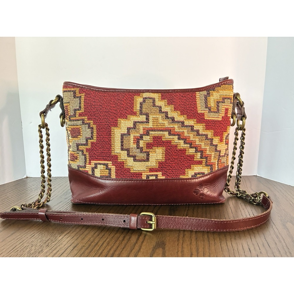 Patricia Nash Purse Bag Red Gold Salvina Peruvian Tapestry Leather Crossbody